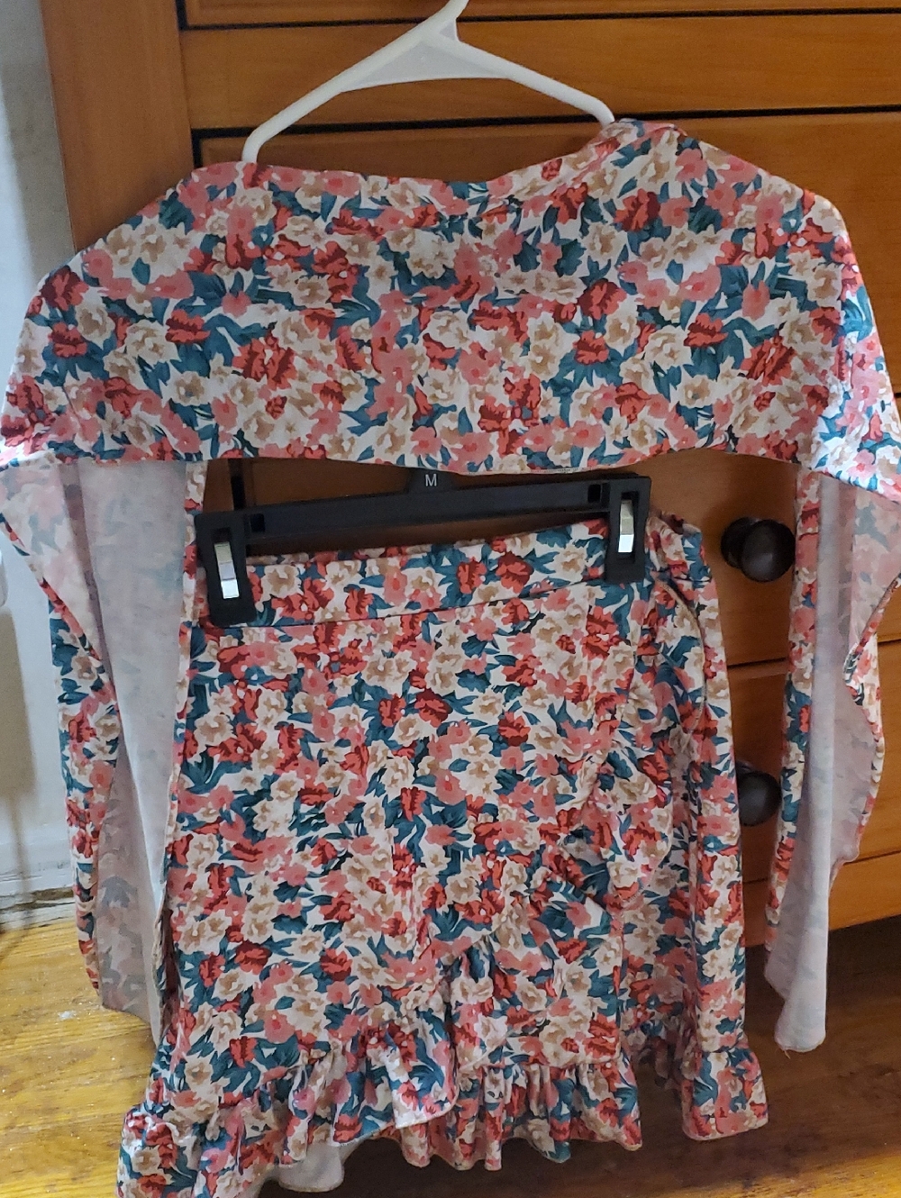 SHEIN Pink Red Teal Floral Two-Piece Set